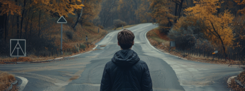 Person standing at a cross-roads